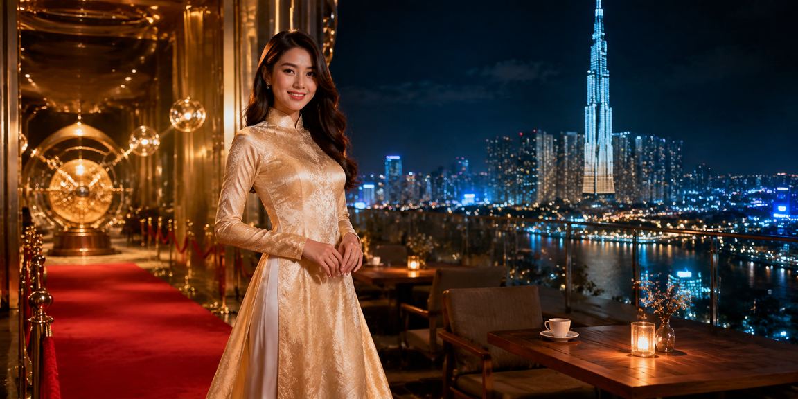 Người phụ nữ mặc áo dài tại TP. Hồ Chí Minh tham gia xổ số và trò chơi trực tuyến