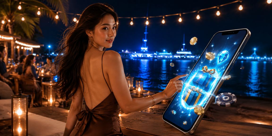 Người dùng tại Phú Quốc đăng ký nhận bonus và xem điều kiện giải thưởng trên điện thoại bên ly cà phê